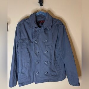 Tripp NYC Gray Double-Breasted Cotton Jacket - Military Style Pea Coat L